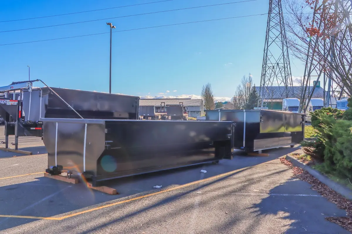 Roll-off dumpster ready for waste disposal at job site for Construction Dumpster Rental in Mandan